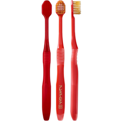 EBiSU PREMIUM CARE #51 Japanese toothbrush shown from front, back and side angles, compact head with soft bristles, made in Japan
