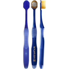 EBiSU THE PREMIUM CARE 8-Row Regular #80 Ultra Soft Toothbrush|Front, Back and Side View showing Wide 8-Row Head and Dual-Layer Ultra Soft Bristles|Japanese Toothbrush Made in Japan|Now available in the UK