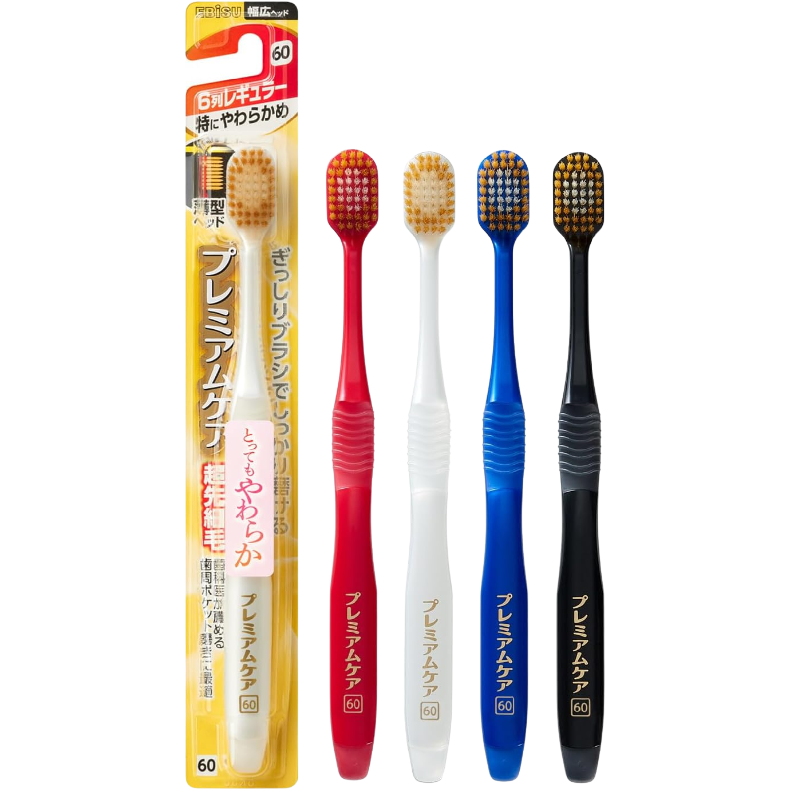 EBiSU Premium Care Japanese toothbrush model 60 with 6-row regular head and ultra soft bristles, made in Japan Main image