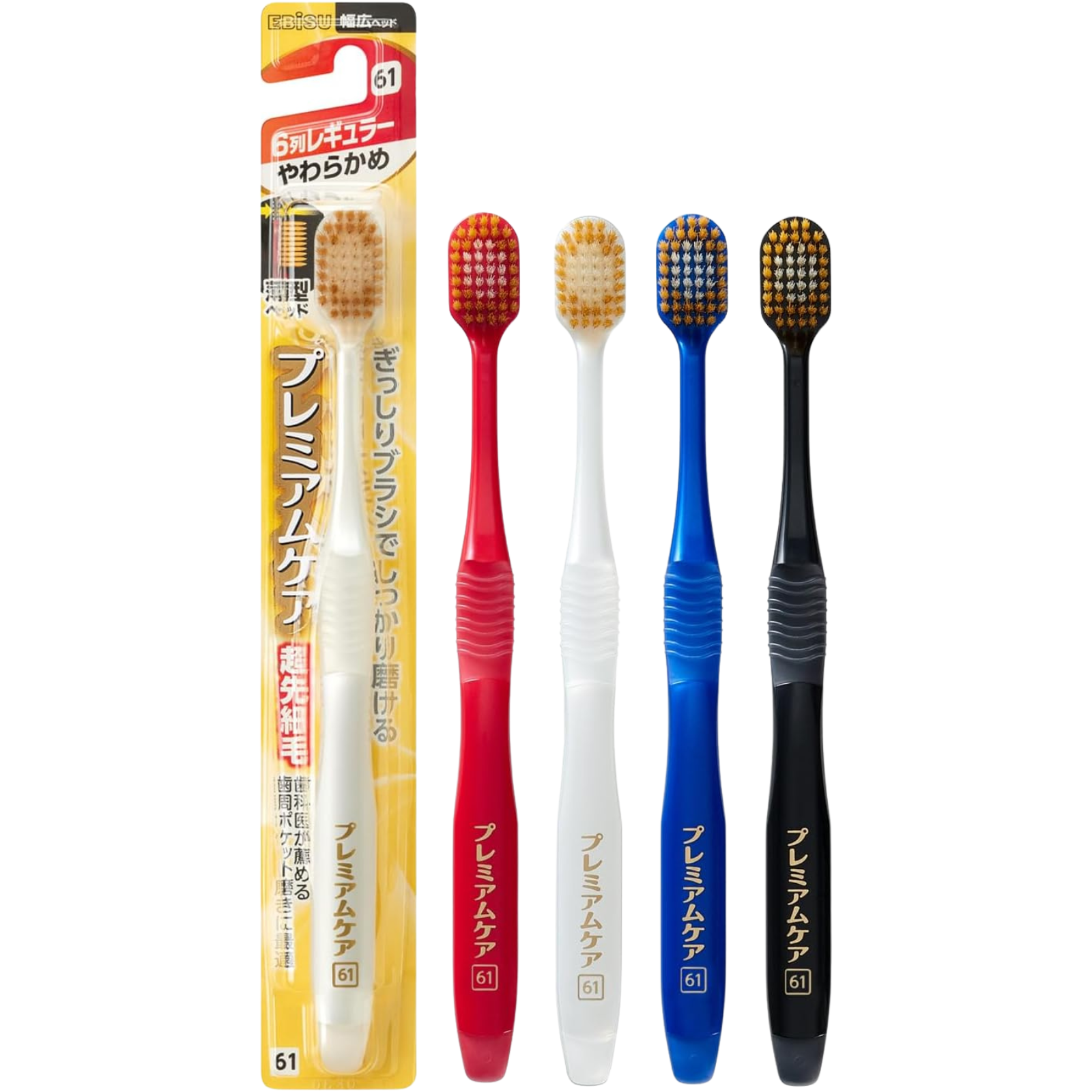 EBiSU PREMIUM CARE 6-row regular head Japanese toothbrush #61 with soft bristles, made in Japan, available in the UK Main image