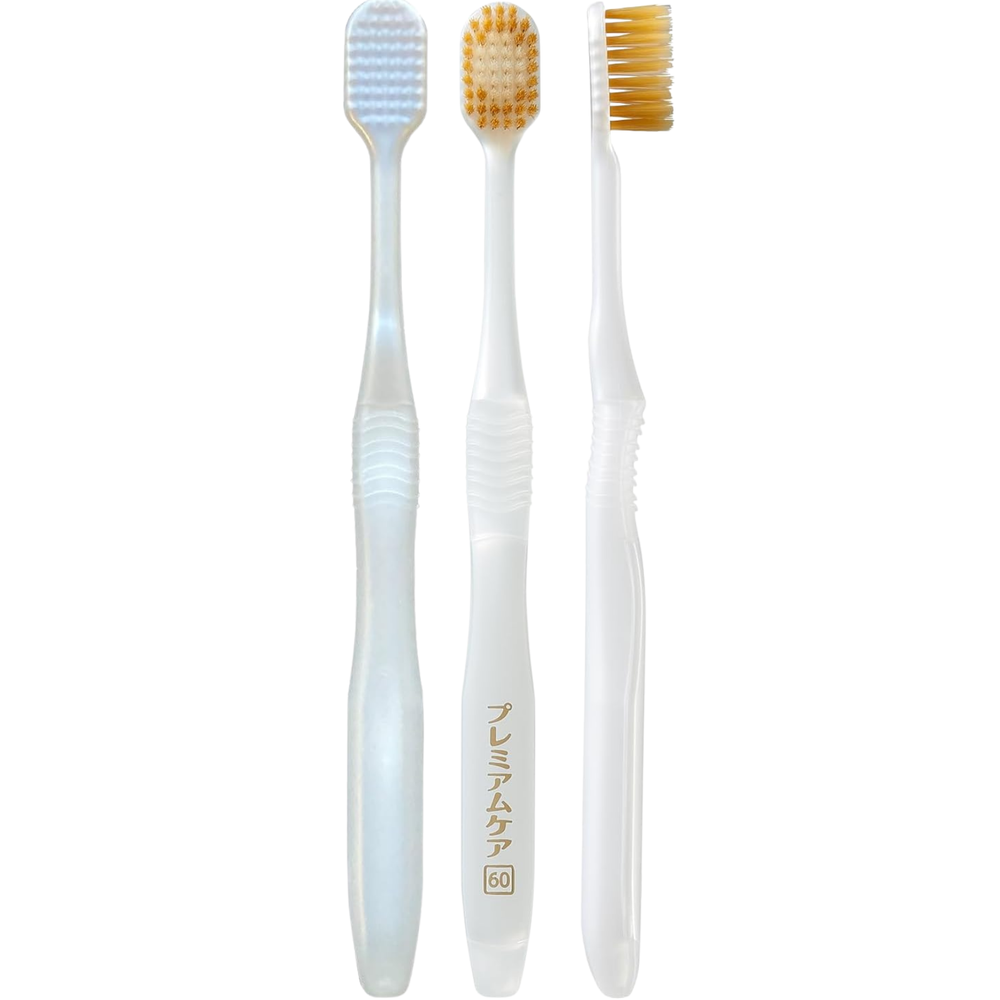 EBiSU Premium Care Japanese toothbrush model 60 with 6-row regular head and ultra soft bristles, multiple angle view