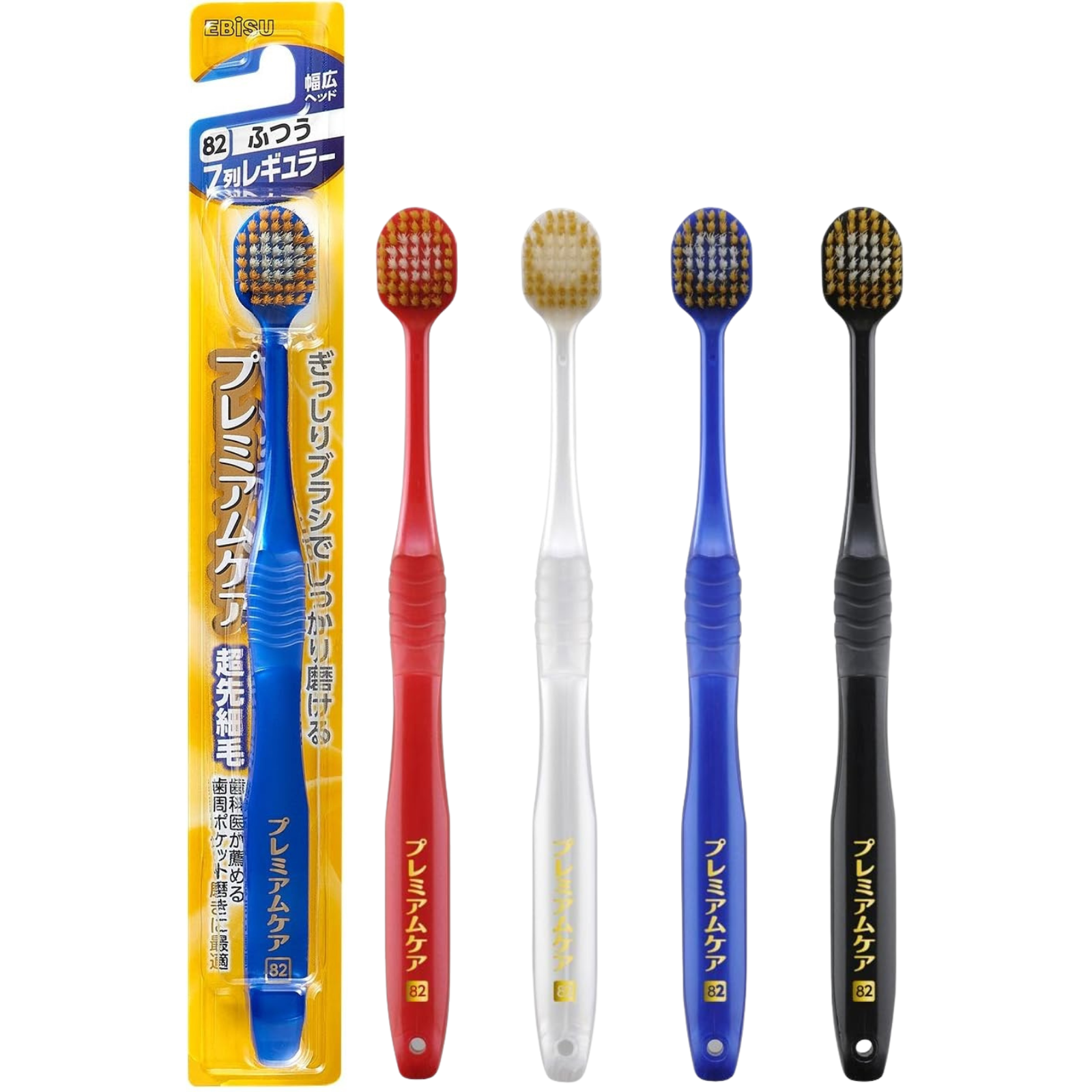 EBiSU Premium Care #82 Japanese toothbrush with 7-row wide head and medium bristles, made in Japan Main image