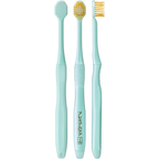 EBiSU Premium Care Select J42 Japanese toothbrush showing front, back and side views with extra compact head and medium bristles