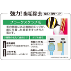 Diagram showing EBiSU Premium Care Select plaque scrub bristles and double bristle design for effective plaque removal and gum care