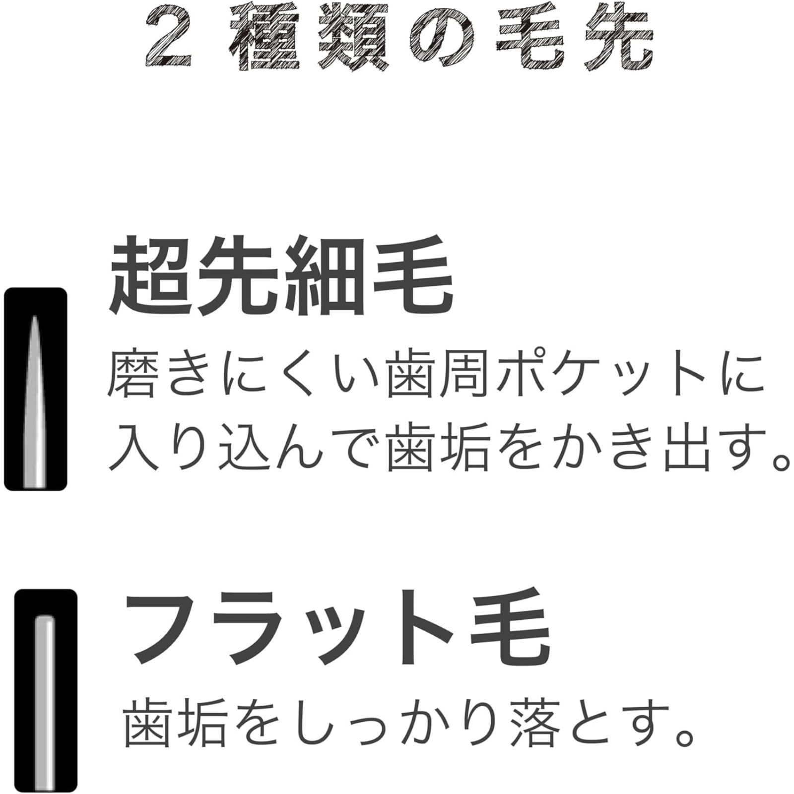 Diagram showing EBiSU THE PREMIUM CARE SELECT toothbrush dual-tip bristles: ultra-fine bristles reach deep into gum pockets, while flat bristles remove surface plaque; Made in Japan and available in the UK