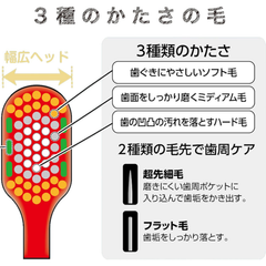 Illustration of EBiSU THE PREMIUM CARE SELECT toothbrush showing triple bristle hardness and dual-tip design for effective gum care and plaque removal, Made in Japan and available in the UK