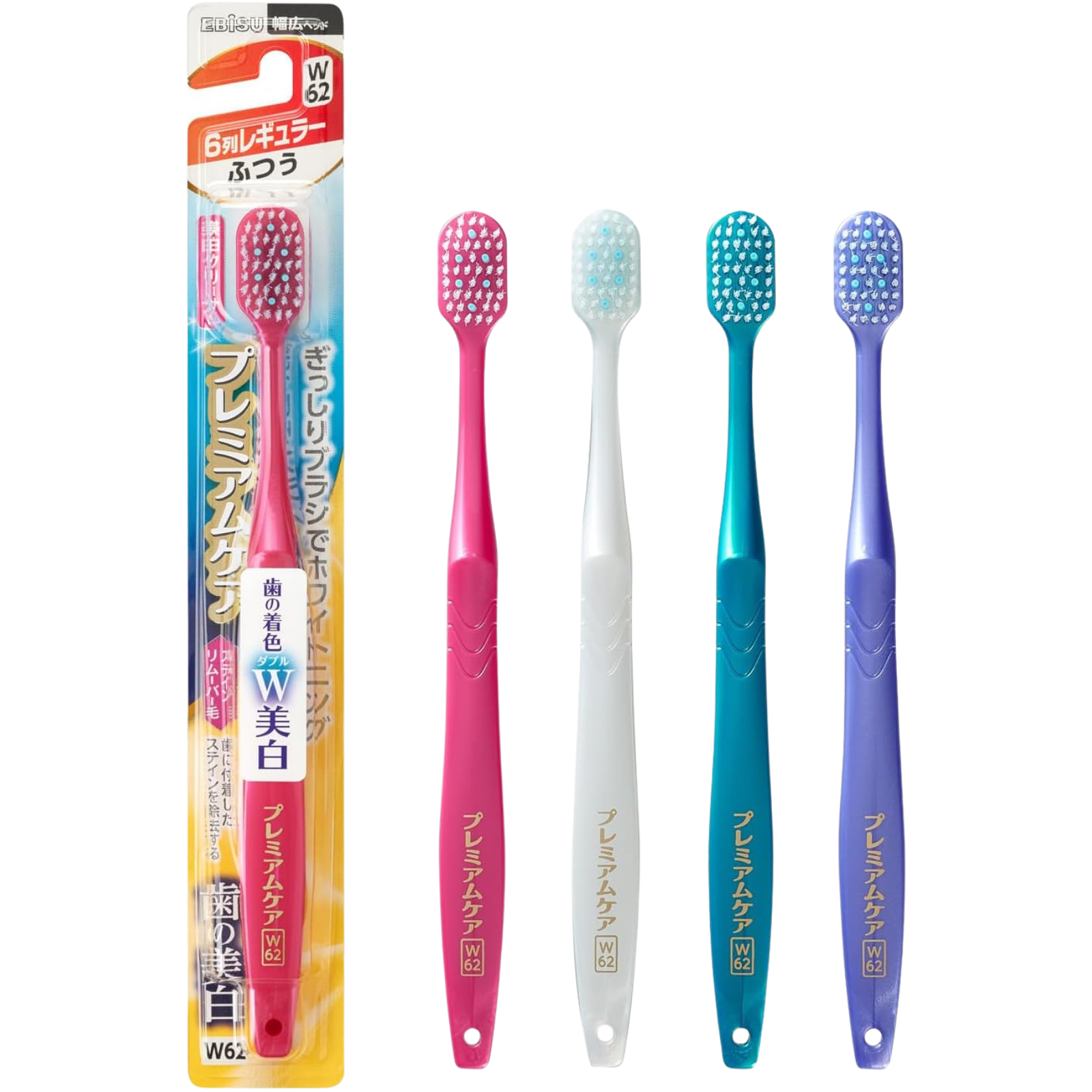 EBiSU Premium Care Select W62 Japanese toothbrush with 6-row regular head and medium bristles Main image