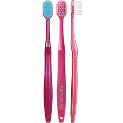 EBiSU Premium Care Select W62 Japanese toothbrush showing 6-row regular head, side bristle profile and rear tongue cleaner