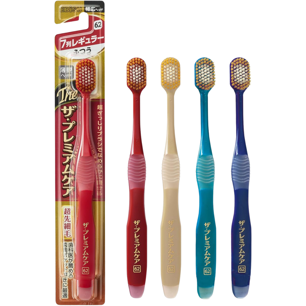 EBiSU The Premium Care 62 Japanese Toothbrush｜Regular Head Medium Bristles｜Made in Japan｜High-density soft bristles for deep cleaning and gum care