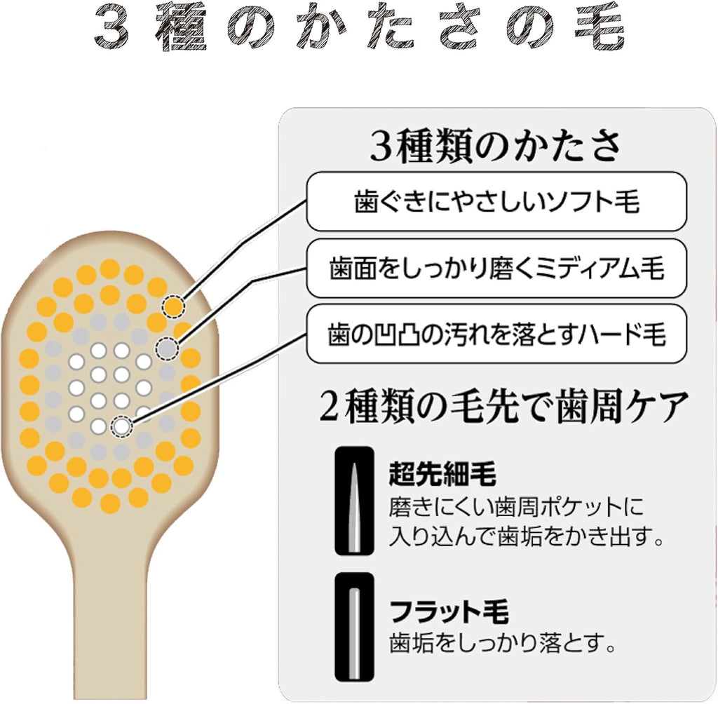 EBiSU THE PREMIUM CARE 7-Row Regular Toothbrush｜Three types of bristle firmness for effective cleaning – combined with dual-tip design including ultra-fine and flat bristles for thorough gum care and plaque removal｜Made in Japan, available in the UK