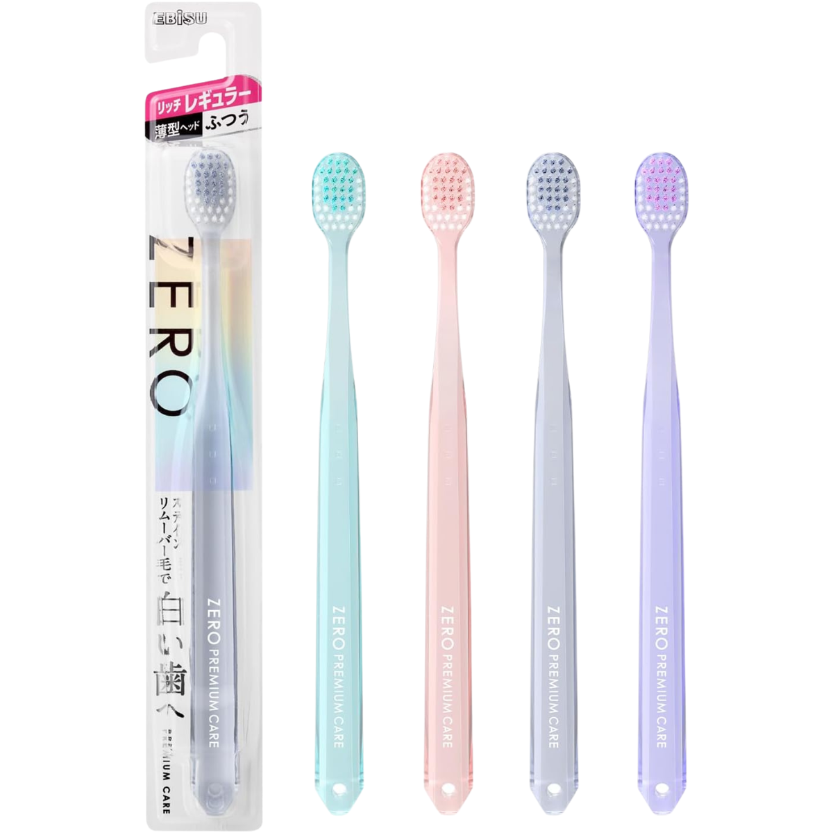 EBiSU ZERO PREMIUM CARE Rich Regular medium toothbrush with original packaging and colour options, made in Japan