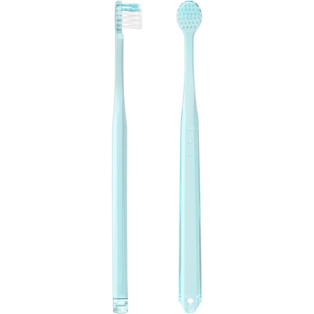 EBiSU Zero Premium Care Rich Ultra Compact toothbrush with medium bristles, front and side view
