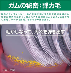 GUM Plus elastic ultra-fine bristles flexing at the gumline to remove plaque gently, Japanese toothbrush gum care design